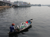 A view of the Buriganga River, in Dhaka, Bangladesh on February 18, 2024, reveals it as one of the most polluted rivers in the world. Thousa...