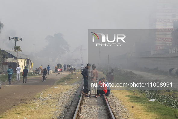 Smoke is rising from a re-rolling mill, polluting the air in Dhaka, Bangladesh, on February 19, 2024. 