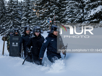 Border police are patrolling the border in heavy snow at -33 degrees Celsius in Altay, Xinjiang Province, China, on February 20, 2024. (