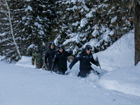 Border police are patrolling the border in heavy snow at -33 degrees Celsius in Altay, Xinjiang Province, China, on February 20, 2024. (