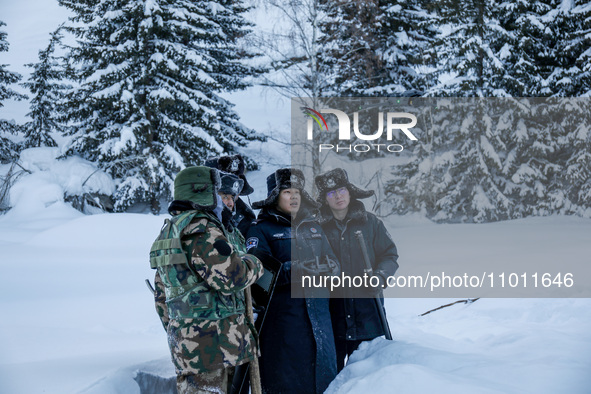 Border police are using a police drone to patrol the border despite the heavy snow and -33?C temperatures in Altay, Xinjiang, China, on Febr...