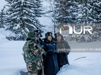 Border police are using a police drone to patrol the border despite the heavy snow and -33?C temperatures in Altay, Xinjiang, China, on Febr...