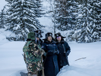 Border police are using a police drone to patrol the border despite the heavy snow and -33?C temperatures in Altay, Xinjiang, China, on Febr...