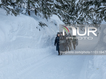 Border police are patrolling the border in heavy snow at -33 degrees Celsius in Altay, Xinjiang Province, China, on February 20, 2024. (