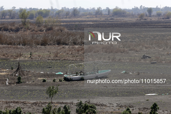 Boats are being abandoned inside the Zumpango Lagoon in Zumpango de Ocampo, Mexico, on February 21, 2024, due to the drought affecting the l...