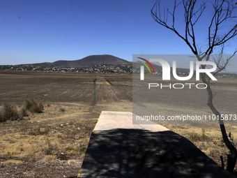 The pier of the island of the Virgin of Guadalupe in the center of the Zumpango Lagoon is being affected by the drought due to the lack of r...