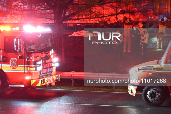 Authorities are investigating the scene where a person was fatally struck by a train in Gaithersburg, Maryland, United States, on February 2...