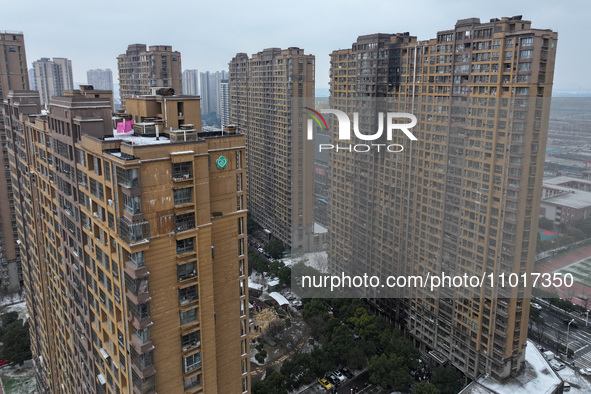 An aerial photo is showing the scene after a fire was extinguished in a residential area in Nanjing, Jiangsu Province, China, on February 23...