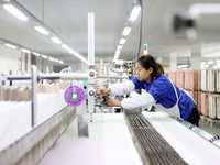 A female worker is weaving silk at a workshop of a silk company in Chongqing, China, on February 23, 2024. (