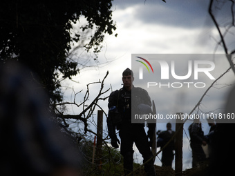 A Gendarme Mobile is standing guard in Saix, Tarn, France, on February 22, 2024. Michel Forst, the United Nations Special Rapporteur on the...