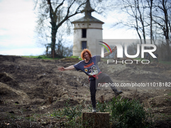 A protester is standing on the stump of a tree that was cut two days ago. Michel Forst, the United Nations Special Rapporteur on the situati...