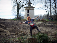 A protester is standing on the stump of a tree that was cut two days ago. Michel Forst, the United Nations Special Rapporteur on the situati...