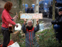 Protesters are displaying a placard that reads 'Stop the Prefet' in Saix, Tarn, France, on February 22, 2024. Michel Forst, the United Natio...