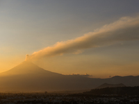 CHOLULA, MEXICO - DECEMBER 11, 2023: 
View of Popocatepetl volcano, seen from  Our Lady of Remedies Church), on December 11, 2023, in Cholul...