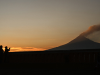 CHOLULA, MEXICO - DECEMBER 11, 2023: 
View of Popocatepetl volcano, seen from  Our Lady of Remedies Church), on December 11, 2023, in Cholul...