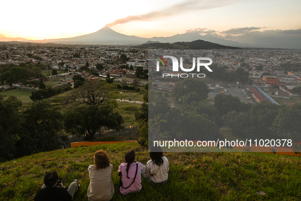 CHOLULA, MEXICO - DECEMBER 11, 2023: 
View of Popocatepetl volcano, seen from  Our Lady of Remedies Church), on December 11, 2023, in Cholul...