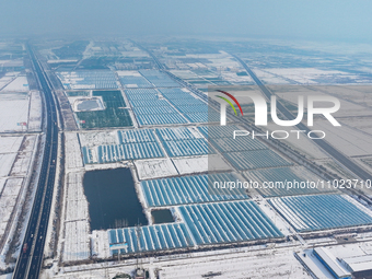 An aerial photo is showing a green vegetable planting base in Guiren Township, Suqian City, Jiangsu Province, East China, on February 25, 20...