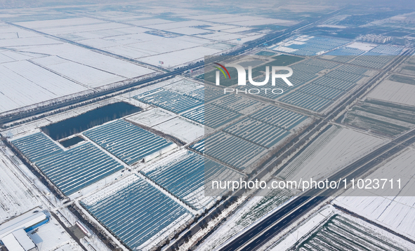 An aerial photo is showing a green vegetable planting base in Guiren Township, Suqian City, Jiangsu Province, East China, on February 25, 20...