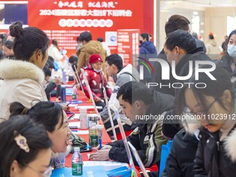 Job seekers are learning about jobs at a job fair in Taizhou, East China's Jiangsu province, on February 25, 2024. (