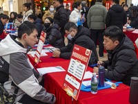 Job seekers are consulting at a large-scale job fair in Taizhou, East China's Jiangsu Province, on February 25, 2024. (