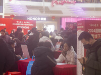 Job seekers are consulting at a large-scale job fair in Taizhou, East China's Jiangsu Province, on February 25, 2024. (