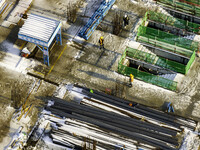 Workers are working at the construction site of Mixheng City in Huai'an, China, on February 25, 2024. (