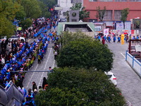 Primary school students are lining up to enter the campus at the start of the new semester in Yichang, Hubei Province, China, on February 26...