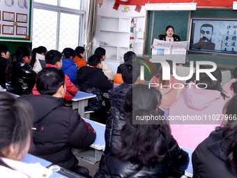 Primary school students are attending a class on the history of the Communist Party of China (CPC) in Zaozhuang, Shandong Province, China, o...