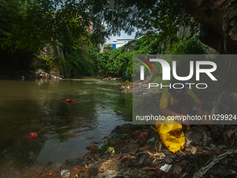 Plastic waste scavengers are collecting debris in the Babura River, which is polluted by plastic waste, in Medan, North Sumatra, Indonesia,...