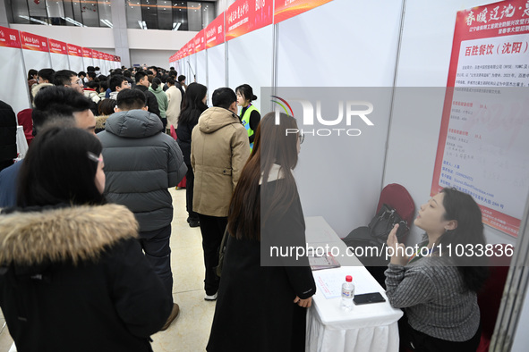 A large number of job seekers are attending a spring job fair in Shenyang, Liaoning Province, China, on February 28, 2024. 