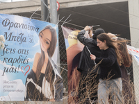 Relatives are carrying wreaths of flowers at the site of the tragic train crash, in Tempi Thessaly, Greece, on on February 28, 2024. (