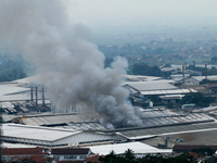 A fire is happening at the Kahatex Factory complex in Sumedang Regency, Indonesia, on February 29, 2024. Authorities are currently investiga...