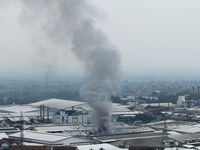 A fire is happening at the Kahatex Factory complex in Sumedang Regency, Indonesia, on February 29, 2024. Authorities are currently investiga...