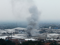 A fire is happening at the Kahatex Factory complex in Sumedang Regency, Indonesia, on February 29, 2024. Authorities are currently investiga...