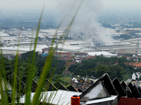 A fire is happening at the Kahatex Factory complex in Sumedang Regency, Indonesia, on February 29, 2024. Authorities are currently investiga...