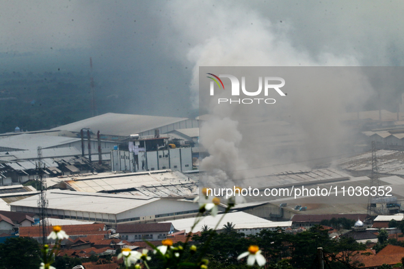 A fire is happening at the Kahatex Factory complex in Sumedang Regency, Indonesia, on February 29, 2024. Authorities are currently investiga...