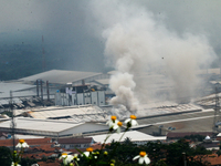 A fire is happening at the Kahatex Factory complex in Sumedang Regency, Indonesia, on February 29, 2024. Authorities are currently investiga...