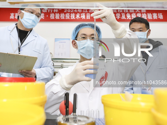 College students are participating in a basic clinical examination competition in Huai'an, Jiangsu Province, China, on March 2, 2024. (