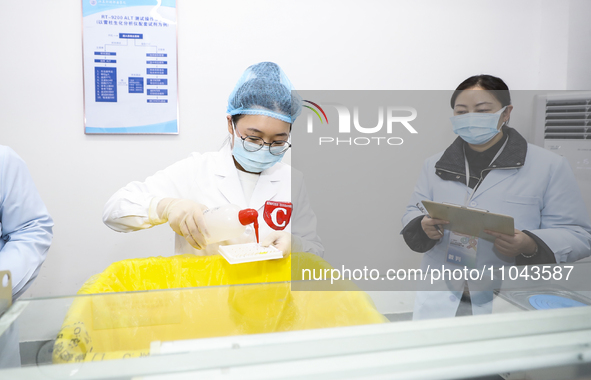 College students are participating in a biochemistry and immunology test competition in Huai'an, China, on March 2, 2024. 