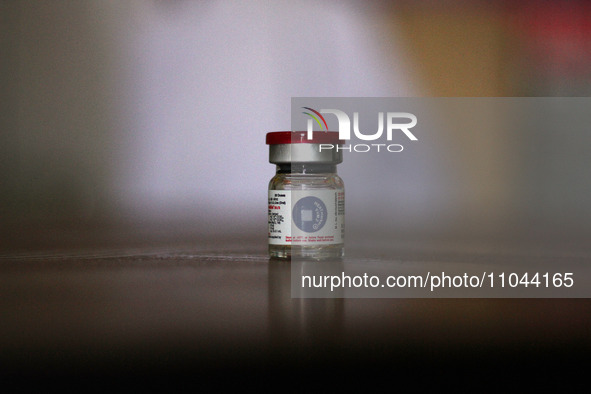 A vial of polio vaccine is being seen at a health center in Srinagar, Kashmir, India, on March 3, 2024. A three-day pulse polio vaccination...