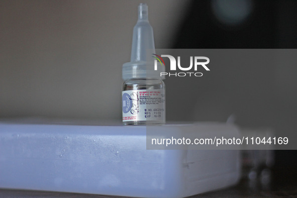 A vial of polio vaccine is being seen at a health center in Srinagar, Kashmir, India, on March 3, 2024. A three-day pulse polio vaccination...