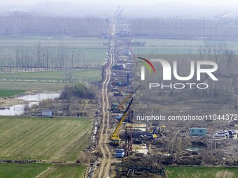 Workers are carrying out railway pier and column construction at the Fanji town section of the Nanjing-Huai'an Intercity Railway under const...