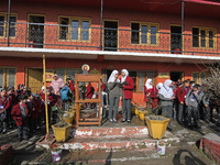 School children are attending morning prayers on the first day in Srinagar, Kashmir, on March 4, 2024. Schools across Kashmir are reopening...