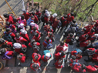 School children are attending morning prayers on the first day in Srinagar, Kashmir, on March 4, 2024. Schools across Kashmir are reopening...