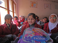 School girls are sitting in the classroom on the first day in Srinagar, Kashmir, on March 4, 2024. Schools across Kashmir are reopening afte...