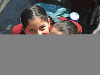 School children are arriving on the first day in Srinagar, Kashmir, on March 4, 2024. Schools across Kashmir are reopening after a three-mon...