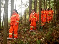 Female volunteer members are patrolling the forest in the mountains in Jinpin County, Guizhou, China, on March 5, 2024. (