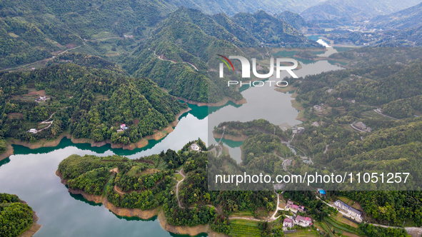 An aerial photo is showing the water diversion project of Chebahe Reservoir in Enshi, Hubei Province, Central China, on May 11, 2023. In 202...