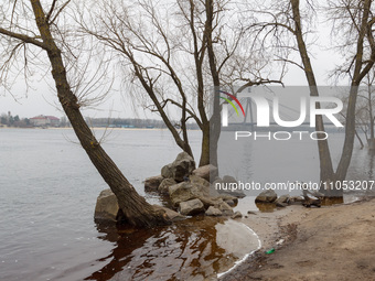 In Kyiv, Ukraine, on March 6, 2024, the area in Natalka Park is flooding due to increased water discharges from the Kyiv Reservoir, followin...