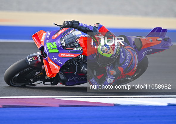 Italian MotoGP rider Franco Morbidelli of Prima Pramac Racing is in action during the Free Practice 1 session of the Qatar Airways Motorcycl...